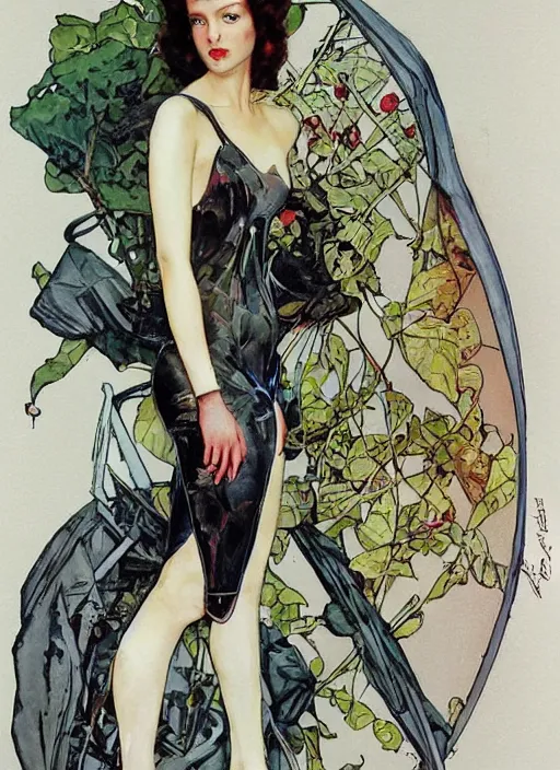 Prompt: a copic maker art nouveau portrait of a russian model girl detailed features wearing a atex suit weeding designed by balenciaga by john berkey, norman rockwell akihiko yoshida