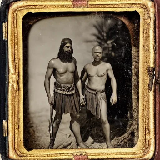 Image similar to spartan man and his helot slave, helot, ancient sparta, daguerreotype photograph, ancient photograph