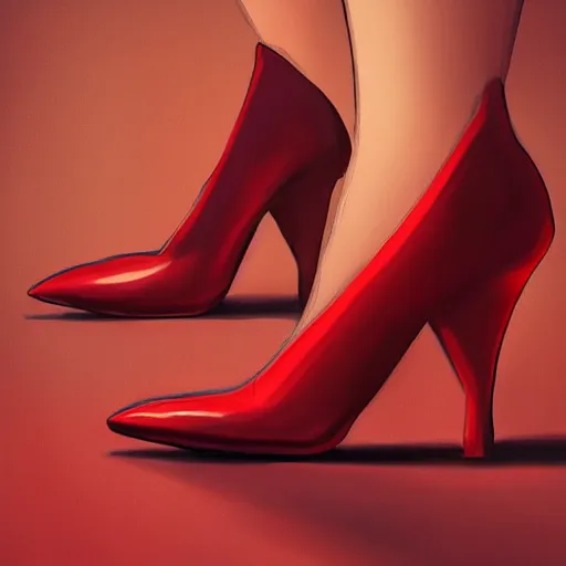 Prompt: A woman wearing red high heels,high heels with feet inside in focus ,bright lighting , digital art , highly detailed , high contrast, beautiful lighting, award winning , trending on art station, 8k, photo realistic