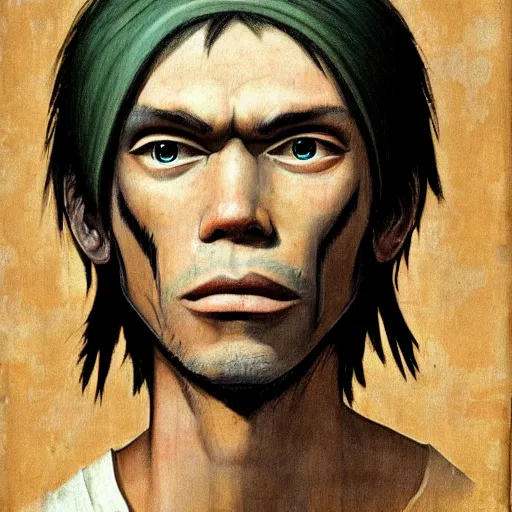 Image similar to renaissance portrait of 2d from Gorillaz