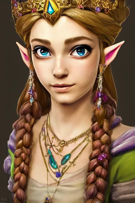 Prompt: beautiful very detailed portrait of a zelda princess with lots of jewelry in the face, full body, in the background there is a minimalistic palace, digital art , dramatic cinematic lighting rendered by octane, 8k, detailed, intricate, clean and textures, trending on artstation, treanding on deviantart, trending on cgsociety, pinterest, by Lauren Brevner + yasutomo oka