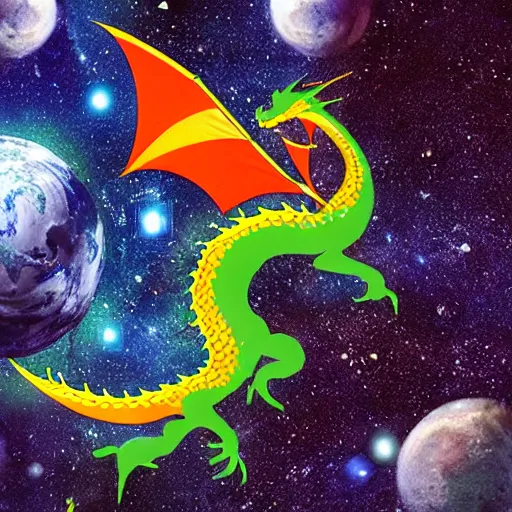 Prompt: photo of dragon in space