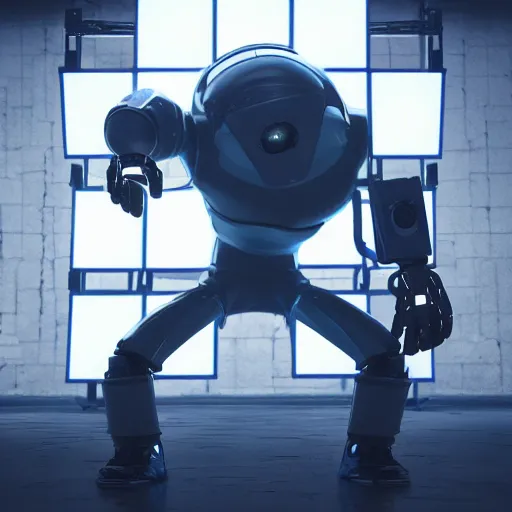 Image similar to hiphop gangsta robot, led screens, expressive, photo realistic, dramatic cinematic lighting, octane render, 4 k, ultra detailed