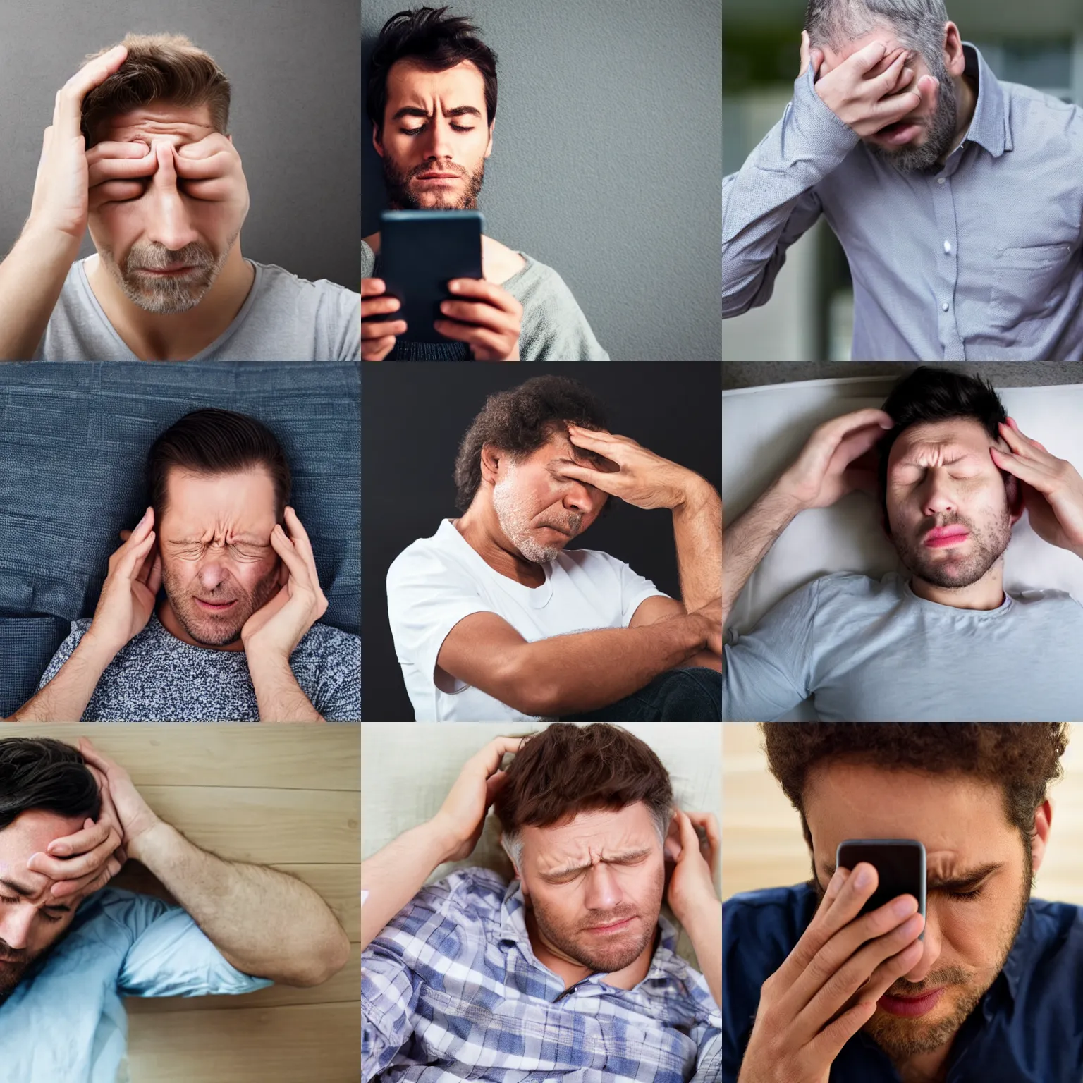 Prompt: Man in a bad, half asleep blinded by smartphone