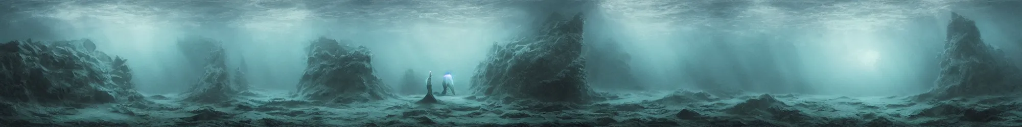 Image similar to underwater photo of fish, Les Edwards, Zdzislaw Beksinski, Carl Gustav Carus, John Harris, Michal Karcz, Zhang Kechun, Mikko Lagerstedt, Scott Listfield, Steven Outram, Jessica Rossier