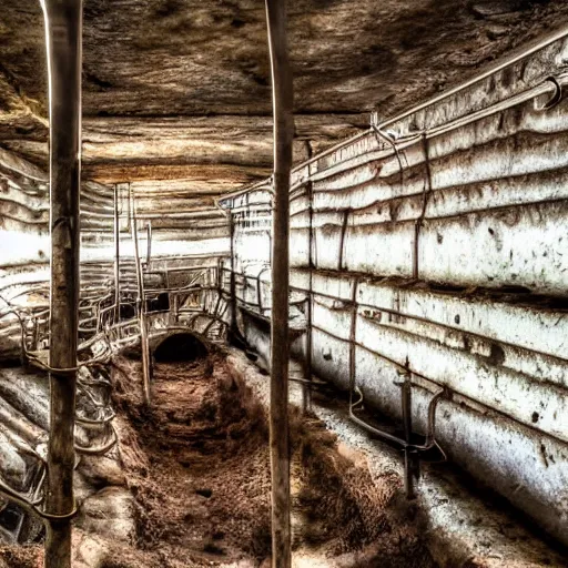 Image similar to underground mine with rusty pipes