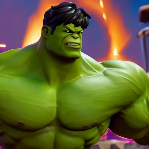 Image similar to hulk in fortnite, 4 k, high detail, high - resolution photograph, professional photography, ultra - detail