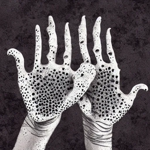 Image similar to trypophobia hands, horror art