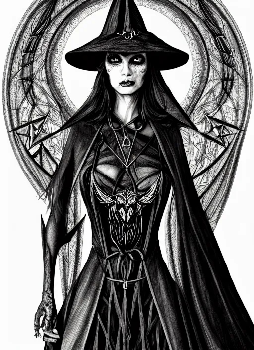 Prompt: a beautiful illustration of a satanic witch intricate sharp focus illustration highly detailed digital painting concept art