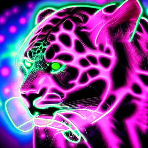 Image similar to a neon cyberpunk jaguar