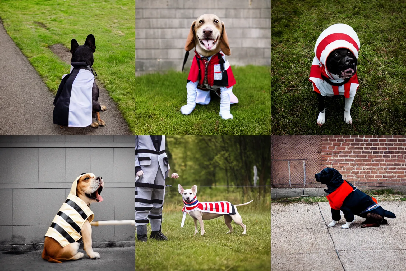 Prompt: Dog dressed as a prisoner, professional photography