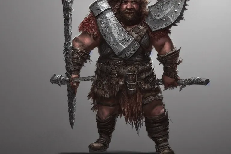 Image similar to A short and stocky barbarian dwarf, wielding a tall rectangular shield with spikes. Dungeons & dragons fantasy art, trending on artstation, highly detailed, 4k