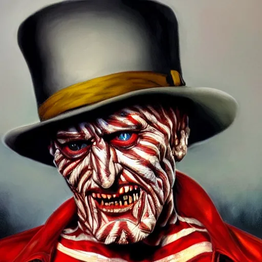 Image similar to an ultra - realistic portrait painting of freddy krueger in the style of alex ross. 4 k. ultra - realistic. highly detailed. epic lighting.