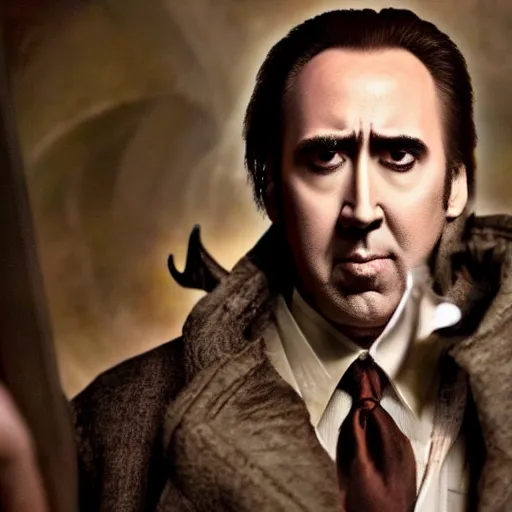 Prompt: nic cage but he is playing cthulhu, movie stil l, hd digital photography - n 9