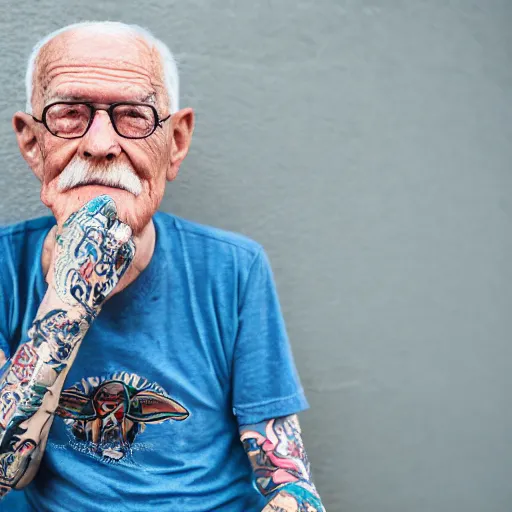 Prompt: portrait photo still of old senior retired hipsters with tattoos piercings skateboards, 8 k, 8 5 mm f 1. 8