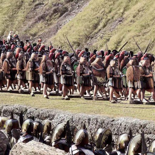 Image similar to the roman army marching up a mountain, photo taken from 1 mile away.