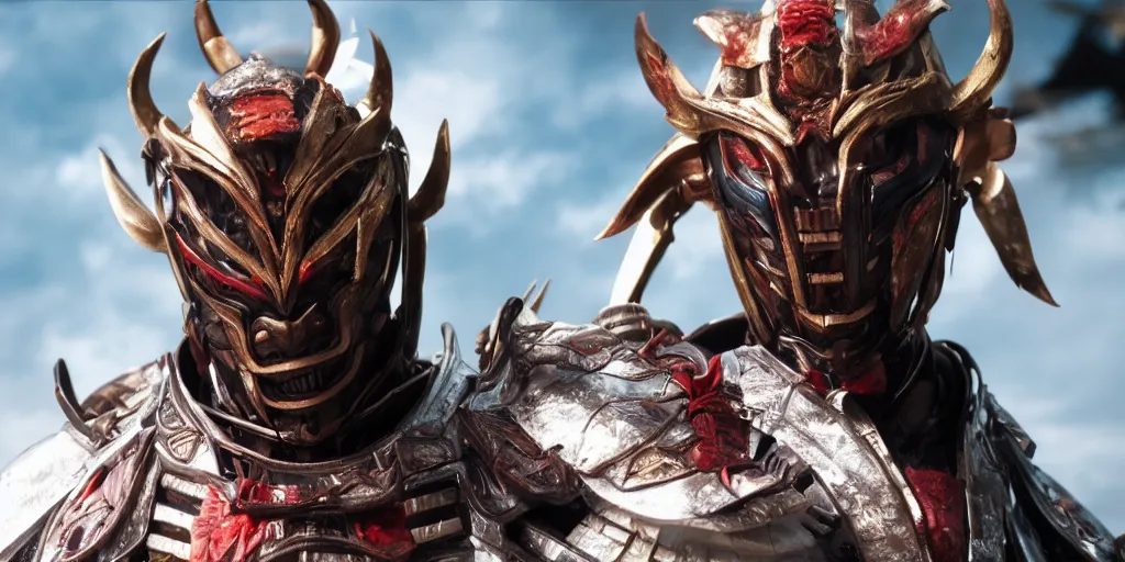 Image similar to a film still of a black man starring in a japanese blockbuster film as yoshimitsu from tekken, shallow depth of field, cinematic, award winning cgi, vfx, film still