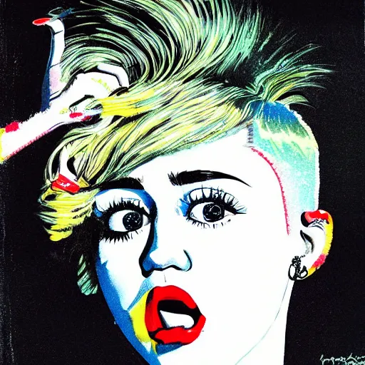 Image similar to portrait of miley cyrus, by ralph steadman