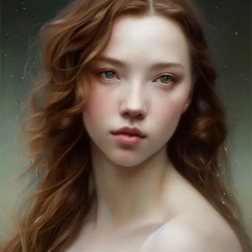 Image similar to beautiful striking Pre-Raphaelite Sydney Sweeney by Artgerm and Greg Rutkowski, pale, intricate, elegant, highly detailed, digital painting