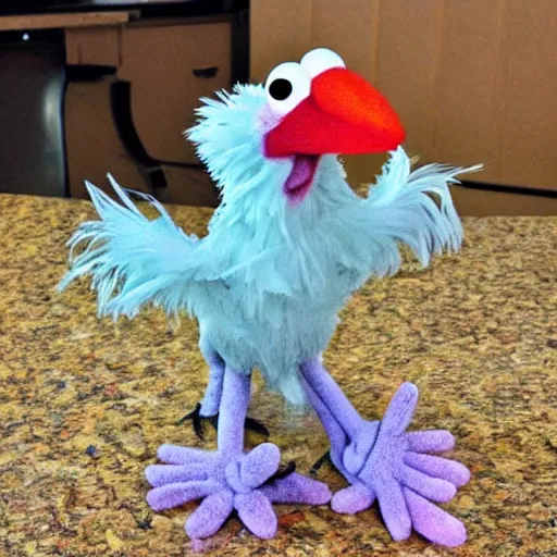 Prompt: clucky the goofy chicken muppet