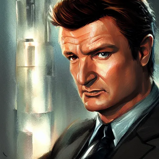 Prompt: Nathan Fillion as James Bond in Goldeneye, D&D, muscular, fantasy, intricate, elegant, highly detailed, digital painting, artstation, concept art, smooth, sharp focus, illustration, art by artgerm and greg rutkowski and alphonse much