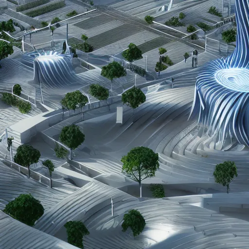 Prompt: decentralized city design, futuristic, parametric, algorithmic design, octane render.