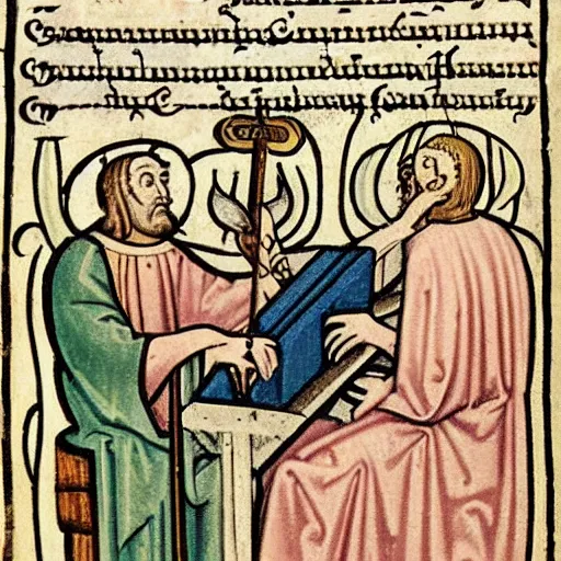 Prompt: medieval illustration of the biggest musical instrument