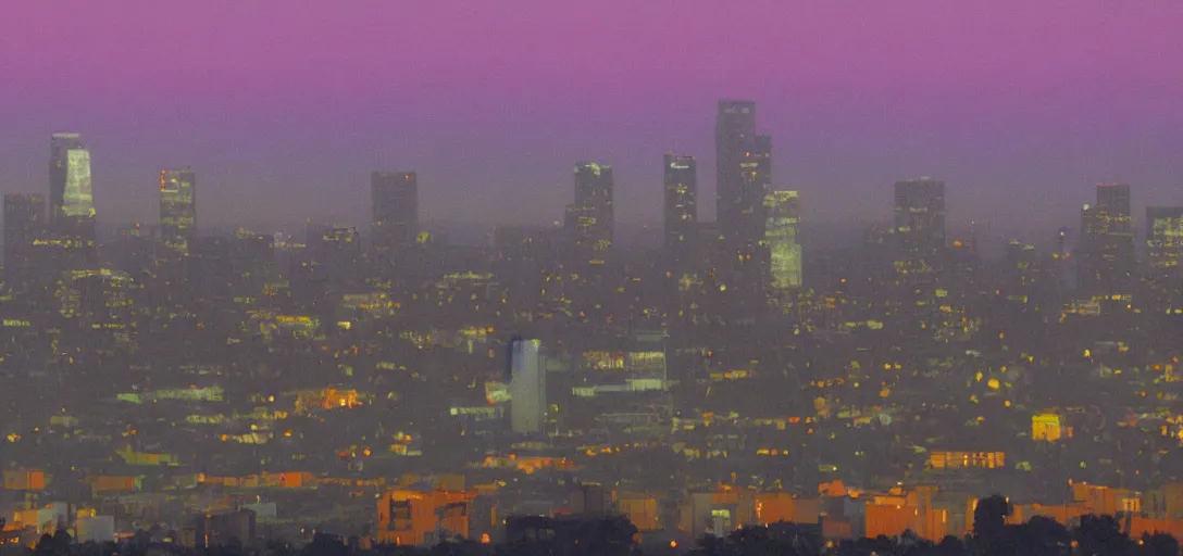 Prompt: l. a. at dusk by lou romano