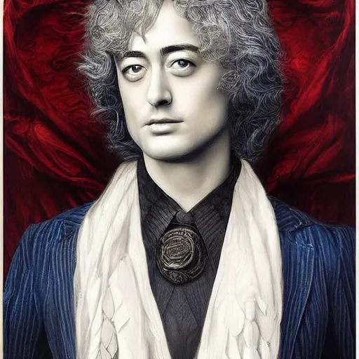 Image similar to amazing artgerm portrait of jimmy page in his 2 0 s as a preraphaelite painting, collaboration with j. scott campbell and artgerm with edward burn jones