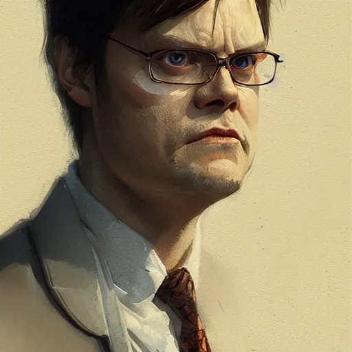 Image similar to portrait of Dwight Schrute, art by greg rutkowski, matte painting, trending on artstation