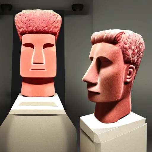 Prompt: moai head with pink hair