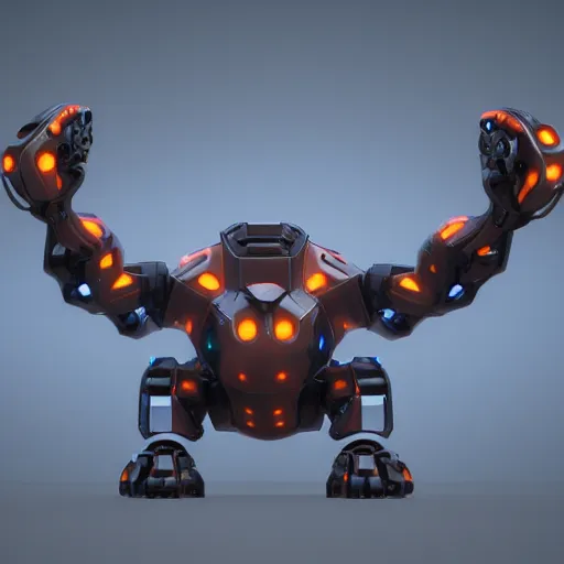 Image similar to hard surface, robotic platform, based on realistic low poly convex shape, 6 claws, symmetric, unreal engine