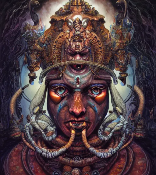 Prompt: portrait, nightmare anomalies, shiva by dariusz zawadzki, kenneth blom, mental alchemy, james jean, pablo amaringo, naudline pierre, contemporary art, hyper detailed