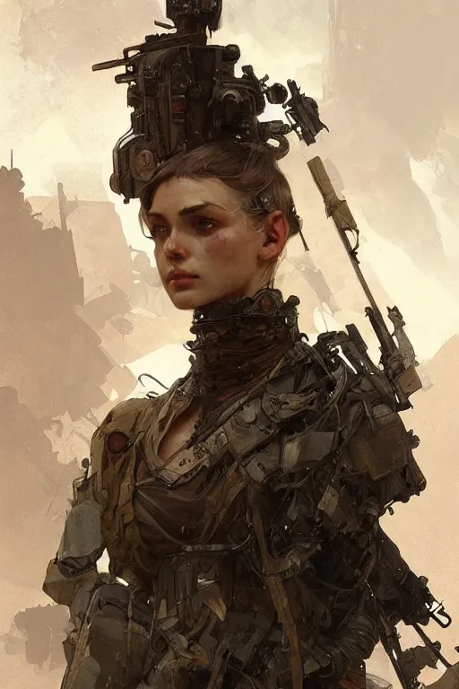 Image similar to A full portrait of a beautiful post apocalyptic commando, intricate, elegant, highly detailed, digital painting, artstation, concept art, smooth, sharp focus, illustration, art by Krenz Cushart and Artem Demura and alphonse mucha