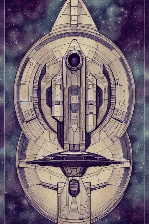 Image similar to design, symmetry, starship enterprise, borders, lines, decorations, muted colors, by jean - baptiste monge