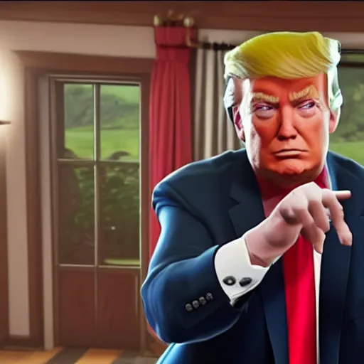 Image similar to A still of donald trump from fortnite