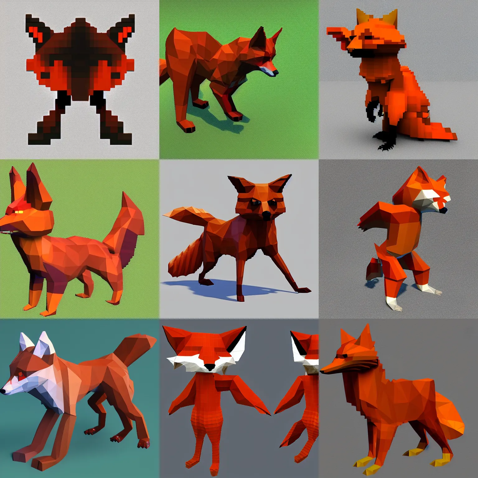 Prompt: monstrous fox, game enemy, low poly model with pixel art textures