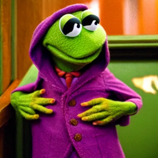 Image similar to kermit the frog, from the grand budapest hotel, kodachrome