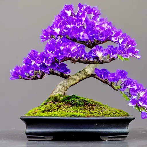 Image similar to a single flower, white and violet bonsai lily