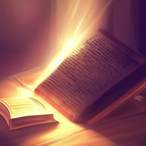 Image similar to photorealistic Bible, heavenly light shining onto it, golden light, aura, cgsociety, artstationhq, digital art, detailed