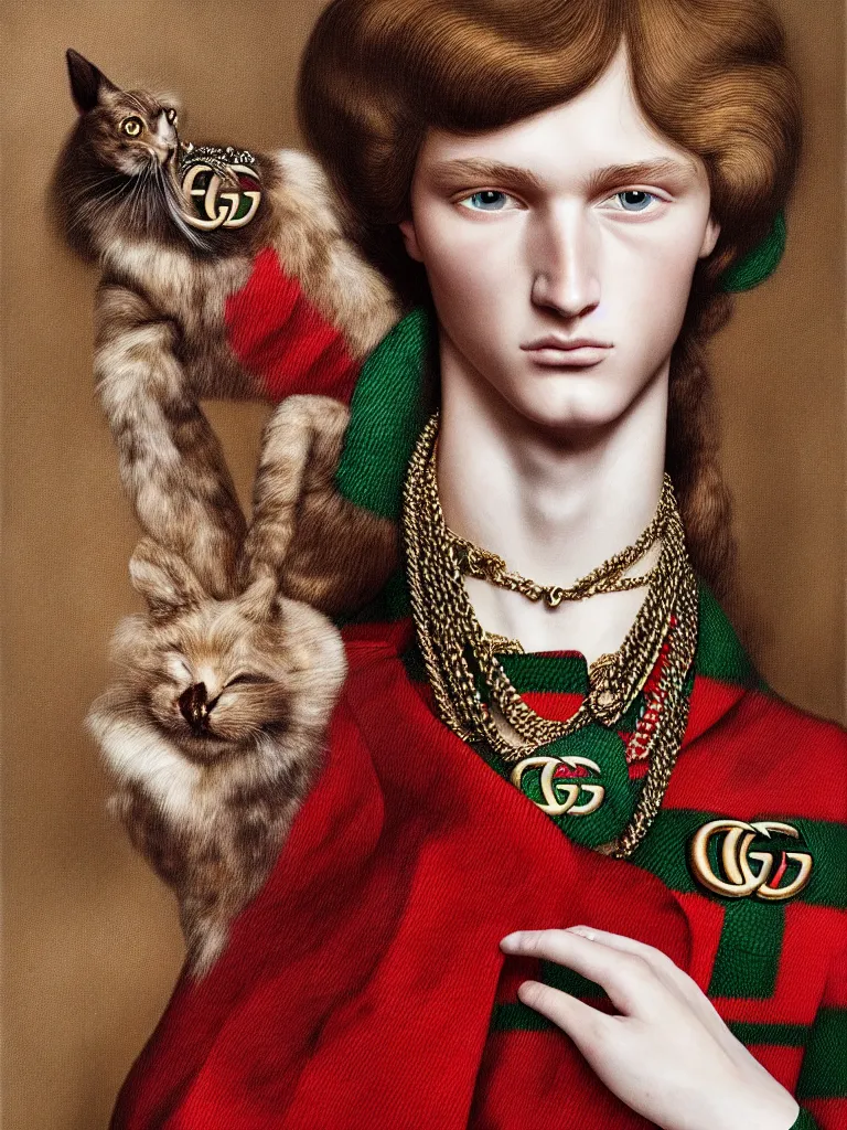 Image similar to a very beautiful gucci portrait, highly detailed, intricate, photography