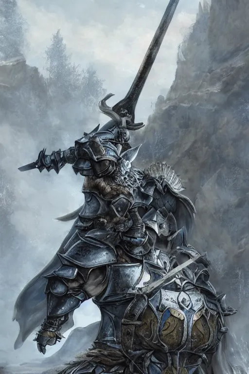 Image similar to a full body shot of an azure knight warrior by Kentaro Miura, Wolf themed armour, colored by Ronda Pattison, heavy armor, kingdom under fire in the background, dark colors, highly detailed, trending on artstation, CGsociety, exquisite detail, post-processing, masterpiece, volumetric lighting, cinematic, hypermaximalistic, high details, cinematic, 8k resolution, beautiful detailed, insanely intricate details