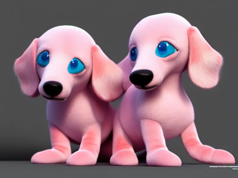 Image similar to high quality 3 d render hyperrealist very cute multipastel very fluffy smooth dachshund plush mascot, vray, smooth in the background, artstation, ultra detailed, octane render