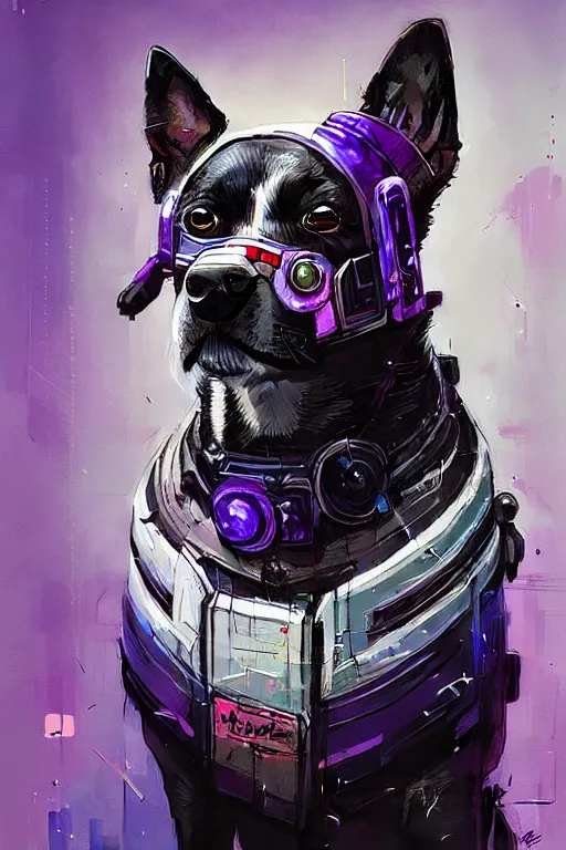 Prompt: a beautiful portrait of a cute cyberpunk dog by sandra chevrier and greg rutkowski and wlop, purple blue color scheme, high key lighting, volumetric light, digital art, highly detailed, fine detail, intricate, ornate, complex, octane render, unreal engine, photorealistic