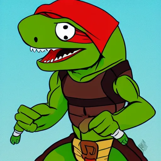Image similar to cartoonish, anthro lizard dude, wearing a hoodie, standing on two feet, large friendly eyes, in the style of rise of the teenage mutant ninja turtles.