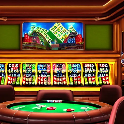 Image similar to post modern 4 k realistic painting of quark's gambling establishment