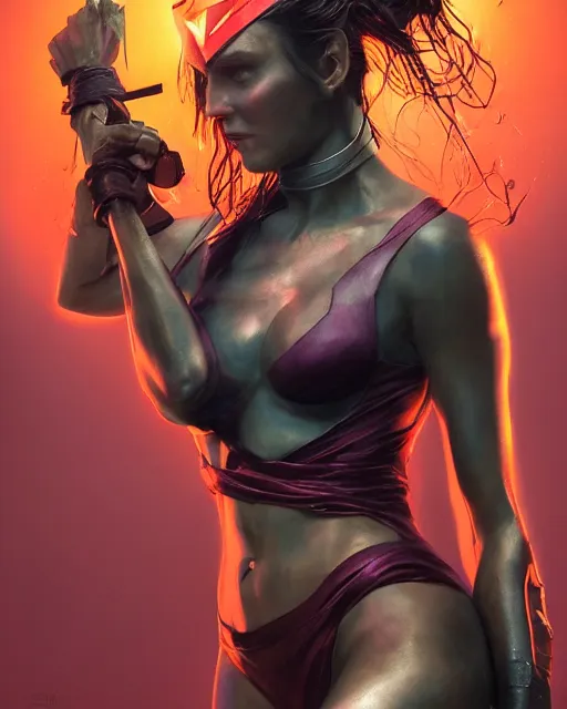 Image similar to a powerful elektra, by alexander fedosav, hyper detailed digital matte painting, concept art, hyperrealism, 1 6 k resolution, cinema 4 d, 8 k resolution, trending on artstation, behance hd, a masterpiece, by stephan martiniere, particles, cel - shaded, power bright neon energy, by david a. hardy,