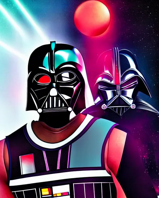 Prompt: lebron james as lola bunny and darth vader, lebron james, movie promotional image, vibrant fan art