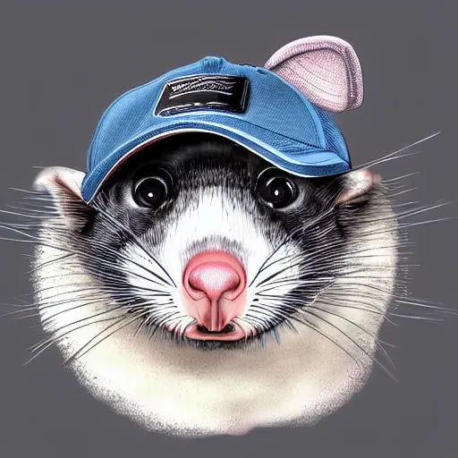 Prompt: a cool possum wearing a sideways cap, digital art
