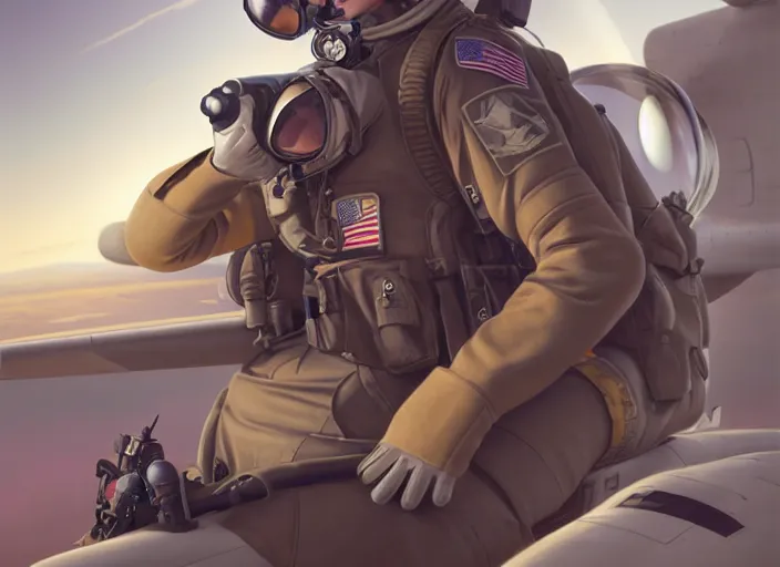 Prompt: character portrait feature of the anthro female anthropomorphic puma bobcat mountain lion fursona wearing aviator sunglasses fighter jet pilot outfit uniform sitting in a fighter jet cockpit flying plane professional pilot for us air force character design stylized by charlie bowater, ross tran, artgerm, and makoto shinkai, detailed, soft lighting, rendered in octane